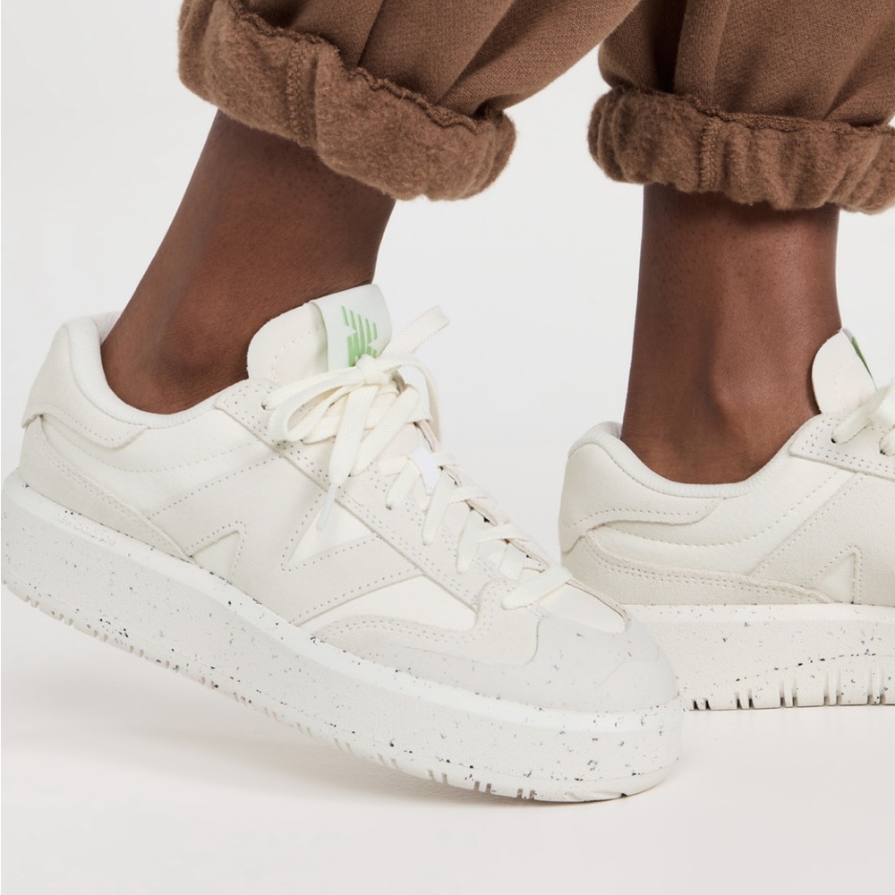 New Balance White and Light Green Sneakers